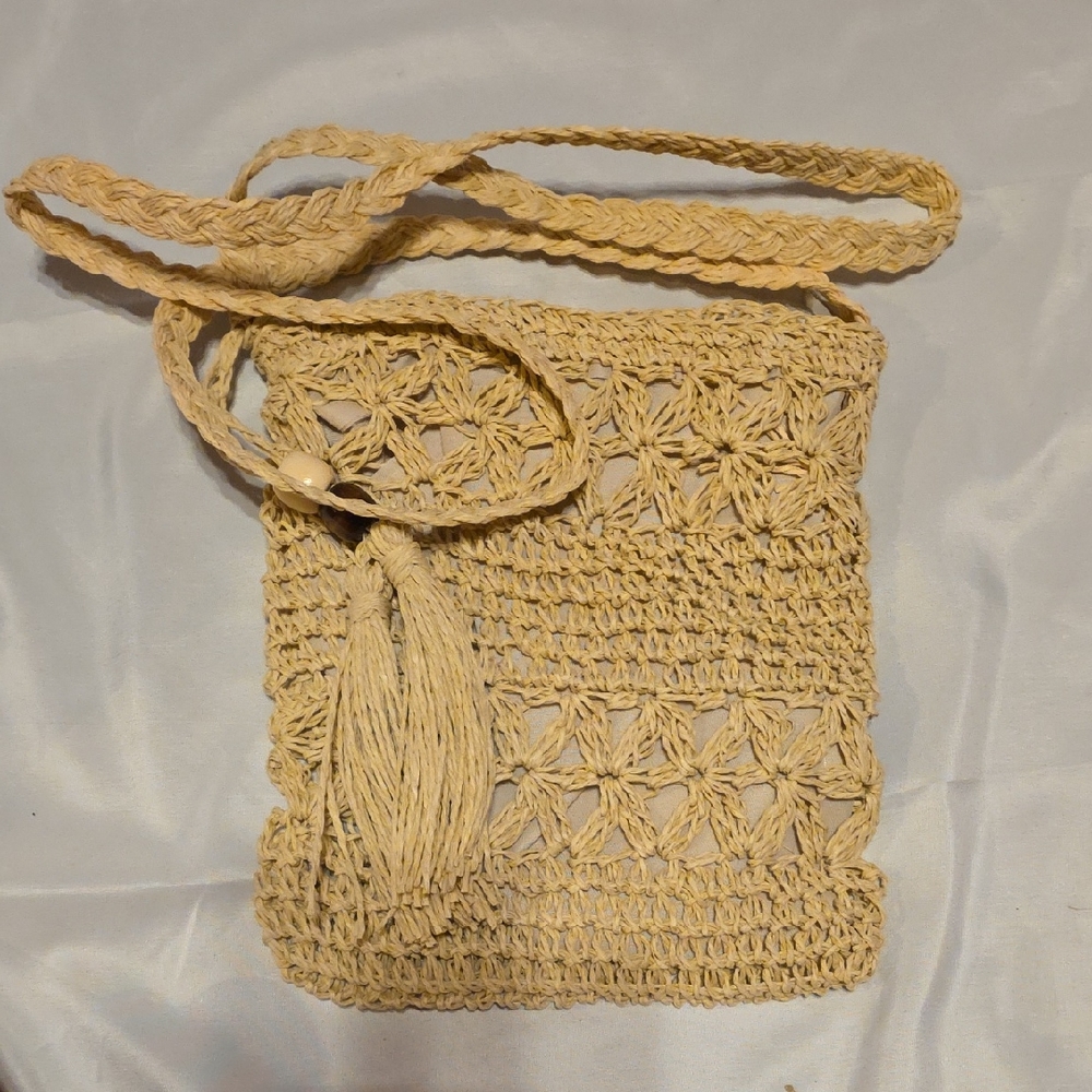 Beige Crochet Shoulder Bag